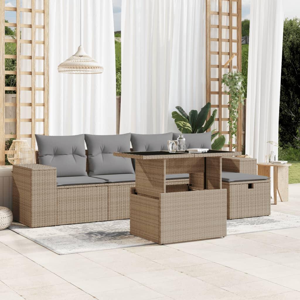 Sofasæt Til Haven 6 Dele Med Hynder Polyrattan - Beige og grå / Uden opbevaring