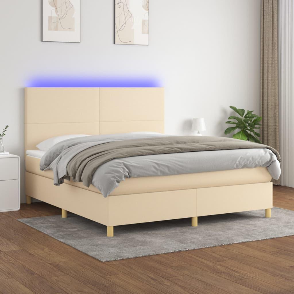 Kontinentalseng Med Led-Lys Stof Farvet Creme - Med ensartet mønster / 180 x 200 cm