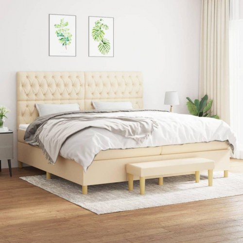 Kontinentalseng med madras 200×200 cm - stof, cremefarvet