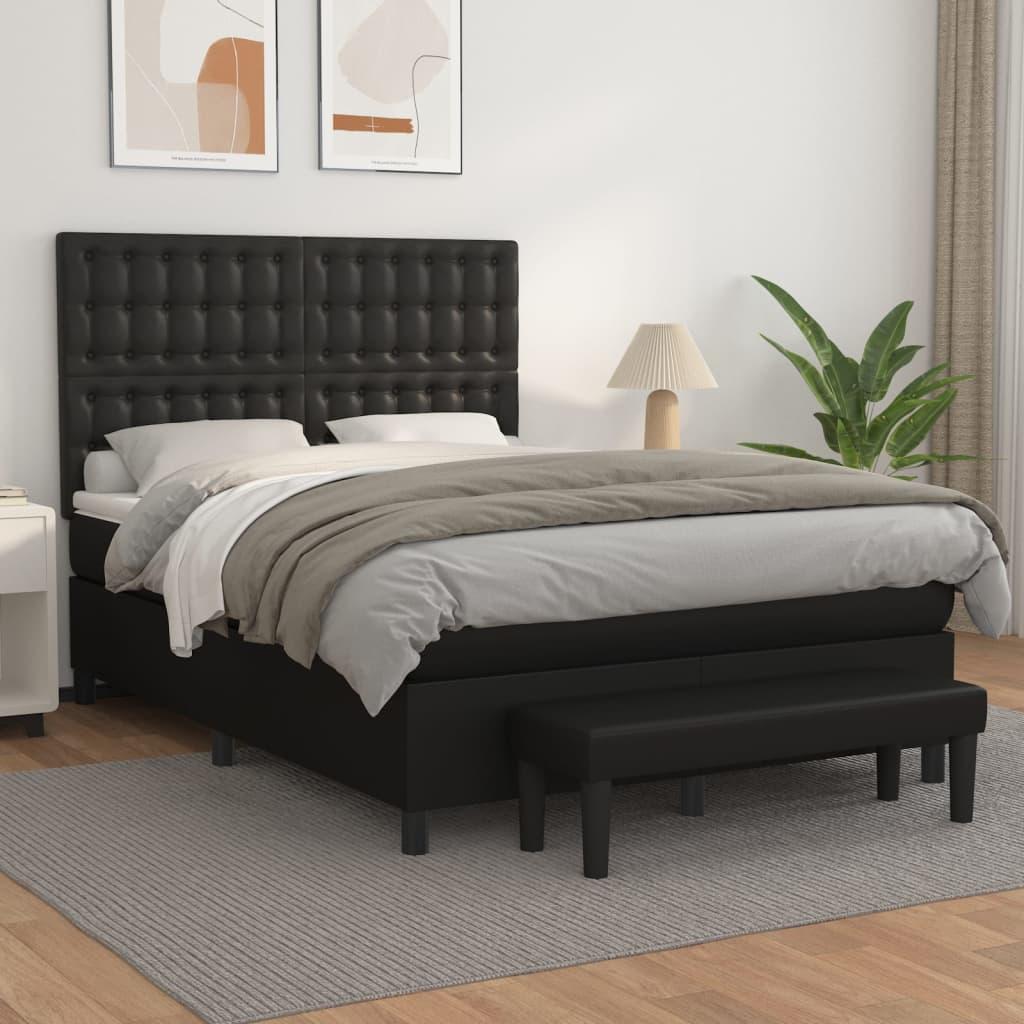 Kontinentalseng Med Madras Kunstlæder Sort - knapper / 140 x 190 cm