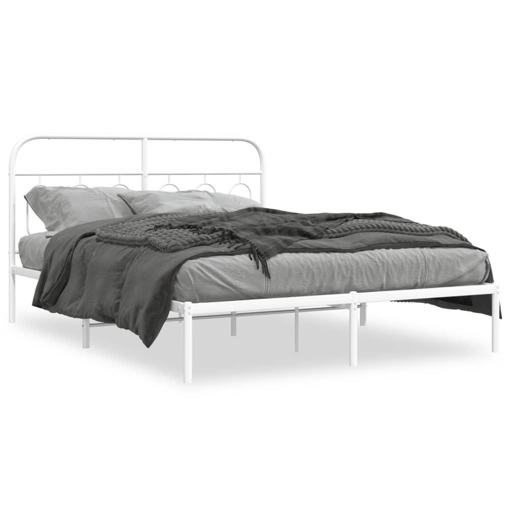 Sengeramme med sengegavl 140x200 cm metal hvid