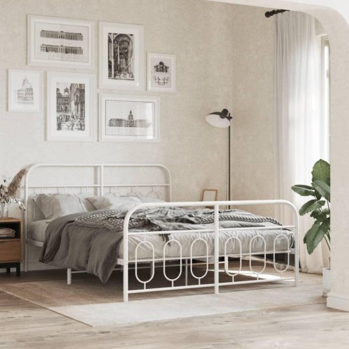 Sengeramme med sengegavl og fodgærde 150 x 200 cm - hvid