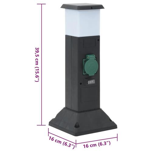 Udendørs søjle med stikkontakter og lampe + spyd 16x16x39,5 cm