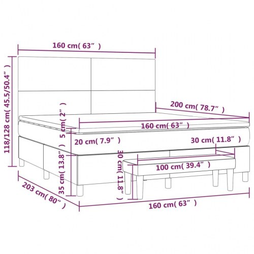 Kontinentalseng med madras 160×200 cm - blå stof inkl. topmadras og bænk