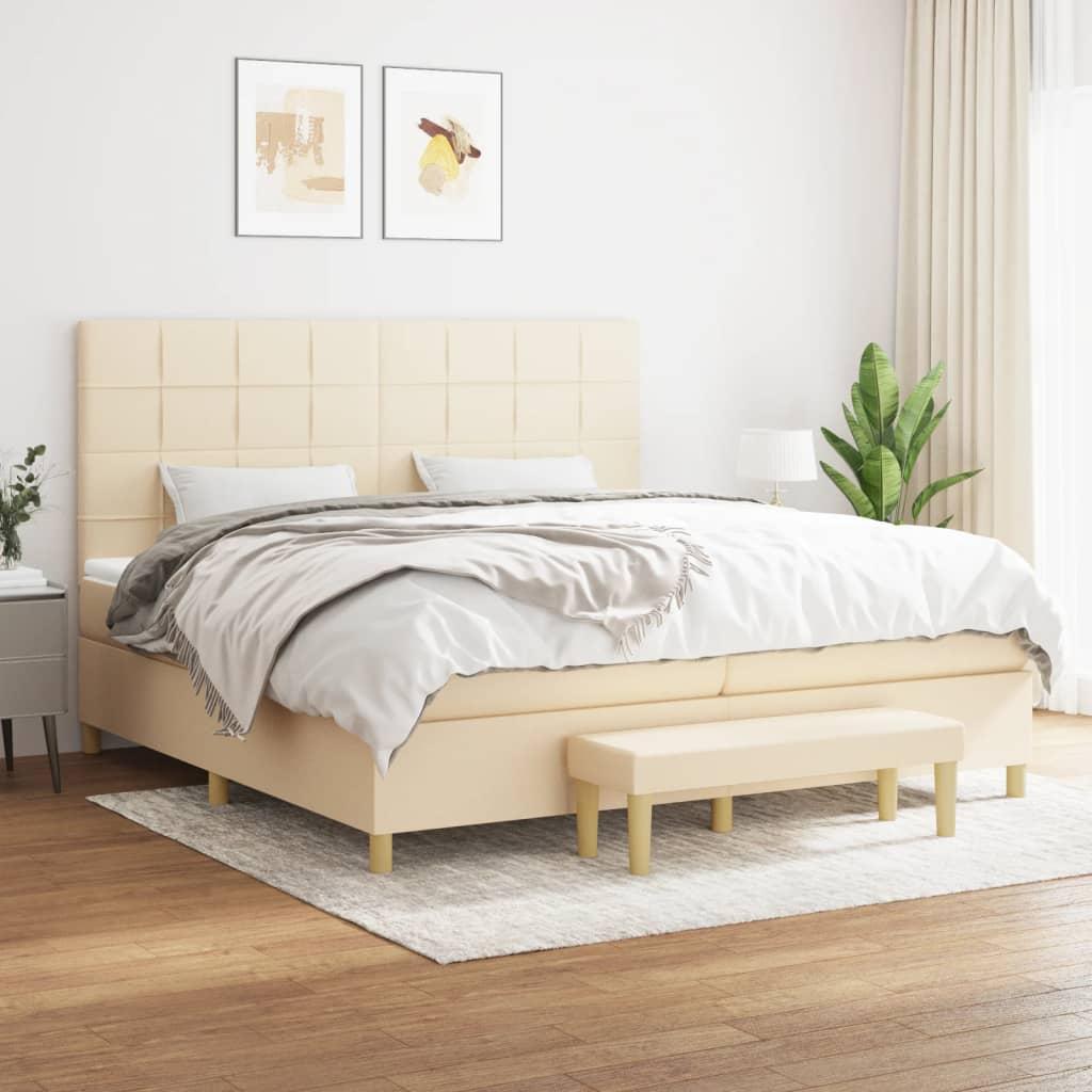 Kontinentalseng med madras 200×200 cm - stof, cremefarvet