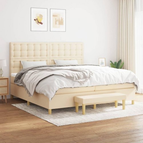 Kontinentalseng med madras 200x200 cm - stof, cremefarvet