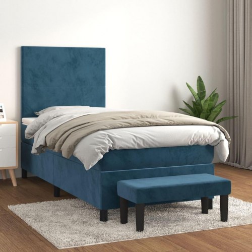 Kontinentalseng med madras 90x200 cm - fløjl, mørkeblå