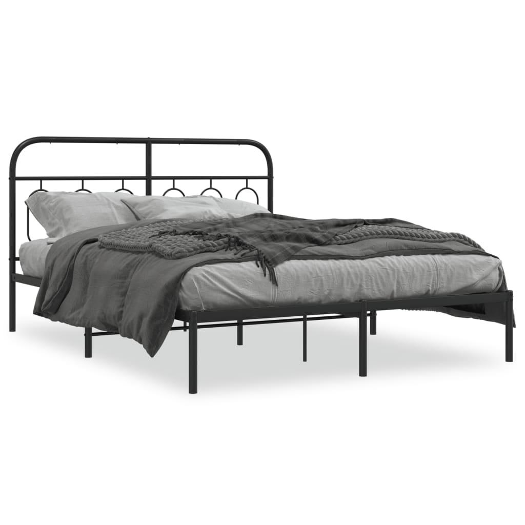 Sengeramme med sengegavl i metal - 135 x 190 cm, sort