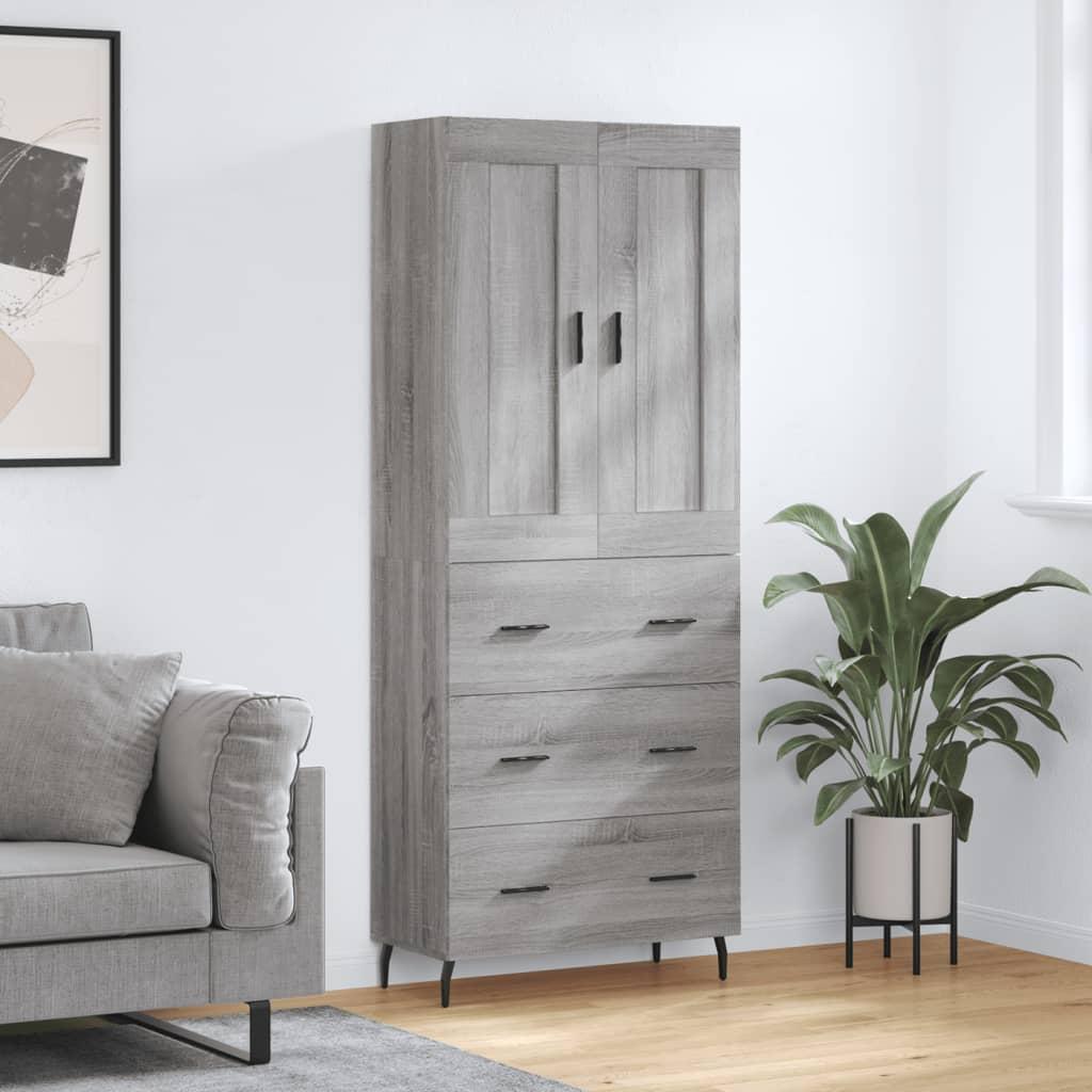 Højskab 69,5X34X180 Cm Konstrueret Træ Etræsfarve - Grå sonoma-eg / 3 skuffer