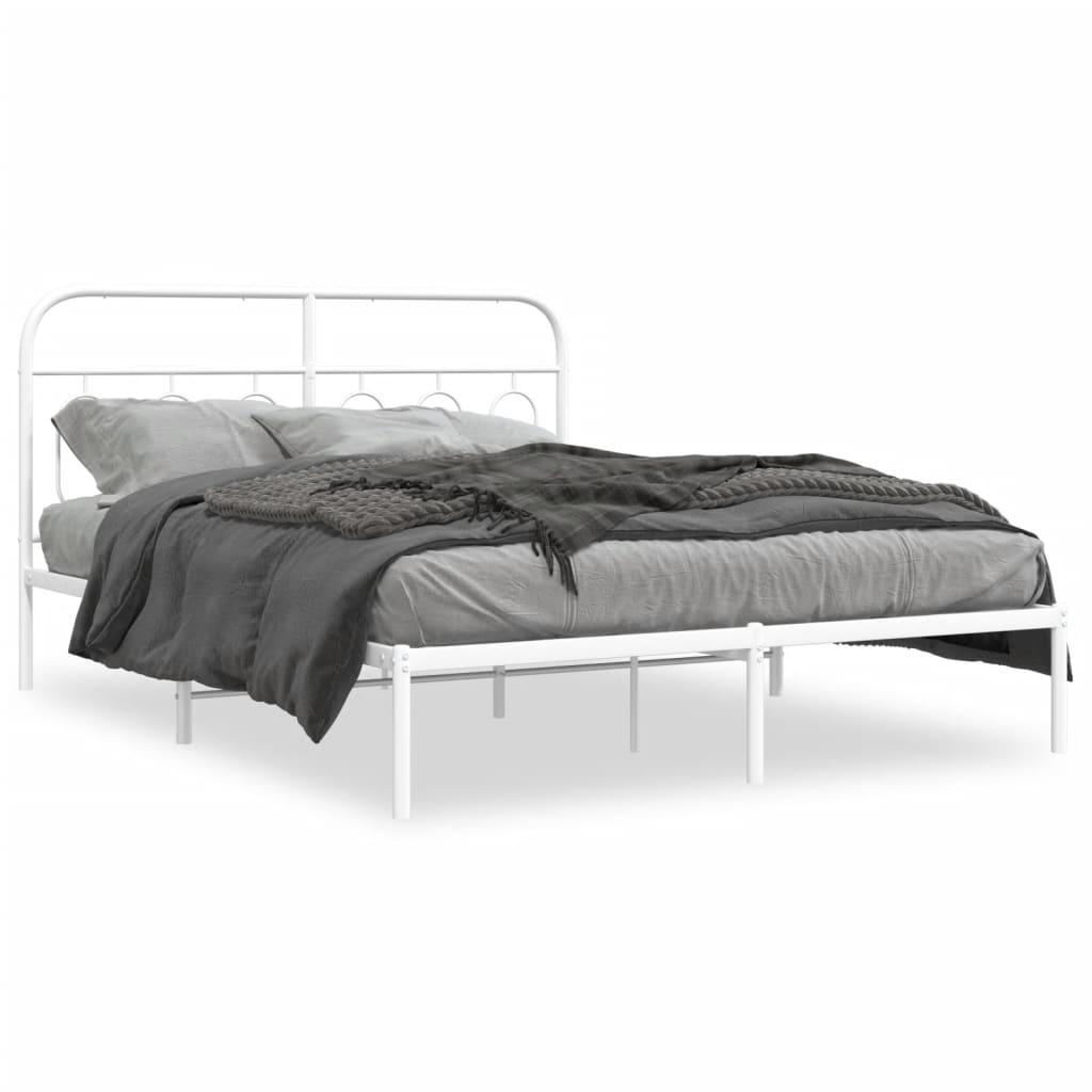 Sengeramme med sengegavl 150×200 cm - metal, hvid