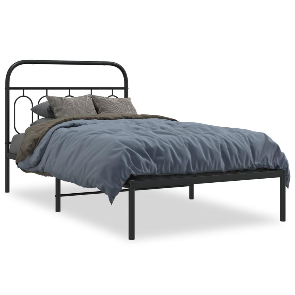 Sengeramme med sengegavl i metal - 100 x 190 cm, sort