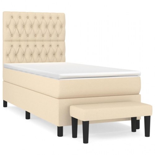 Kontinentalseng med madras 90x190 cm - stof, cremefarvet