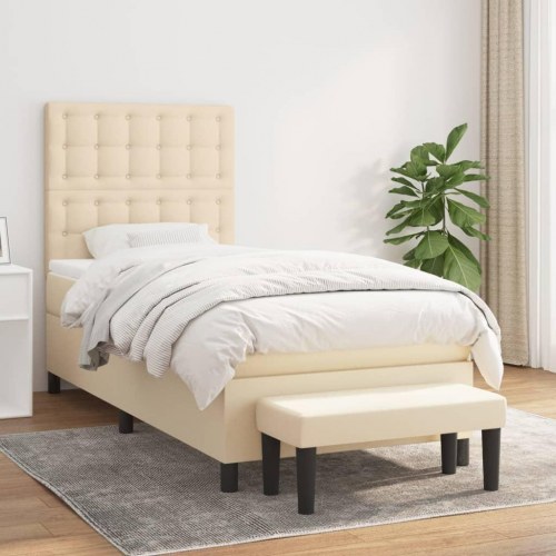 Kontinentalseng med madras 90x190 cm - stof, cremefarvet