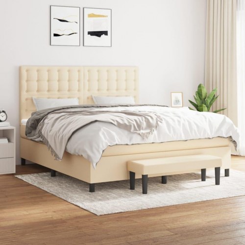 Kontinentalseng med madras 160×200 cm - stof, cremefarvet