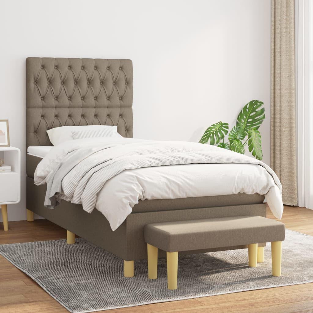 Kontinentalseng med madras 90x190 cm - stof, gråbrun