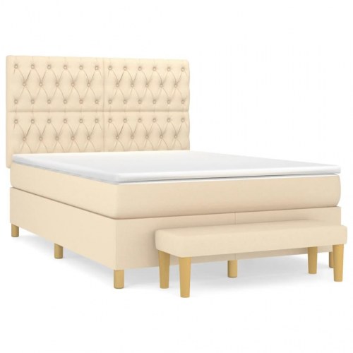 Kontinentalseng med madras 140x190 cm - stof, cremefarvet