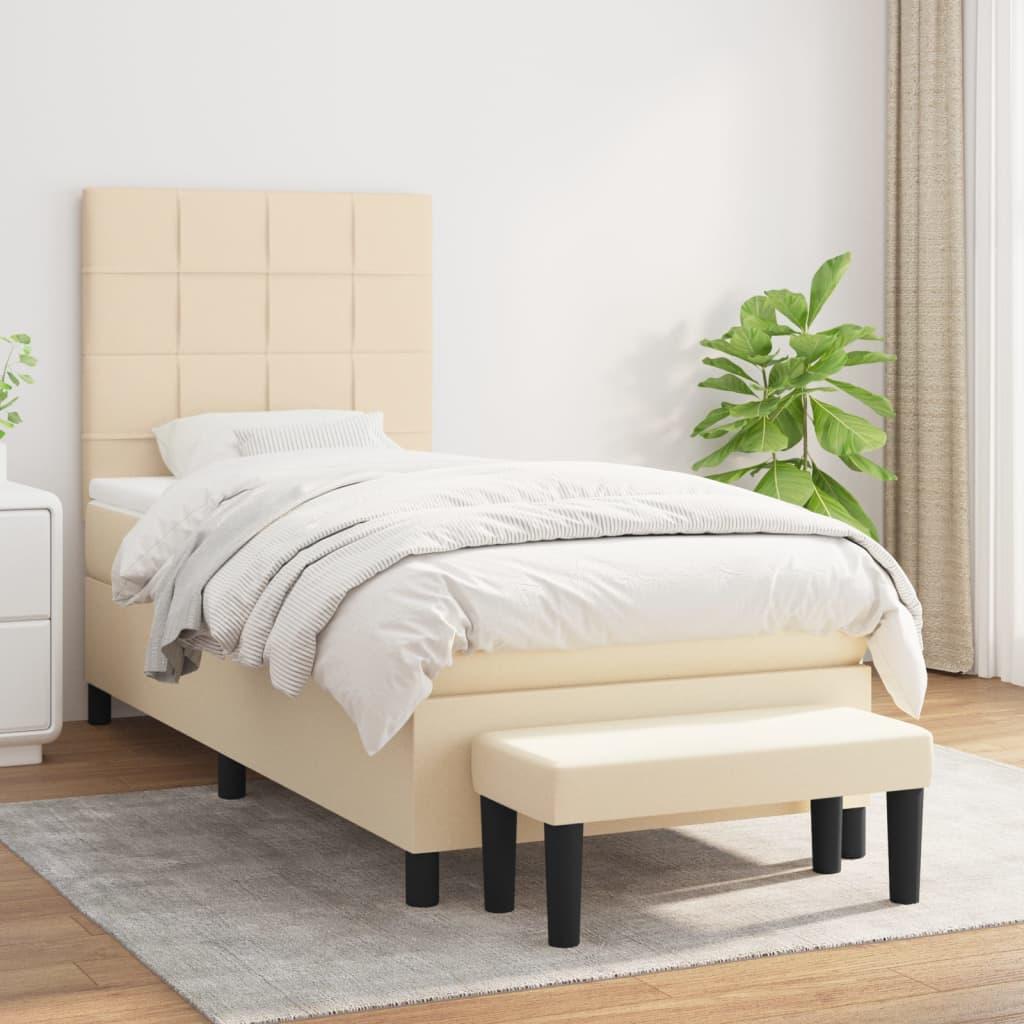 Kontinentalseng med madras 90x190 cm - stof, cremefarvet