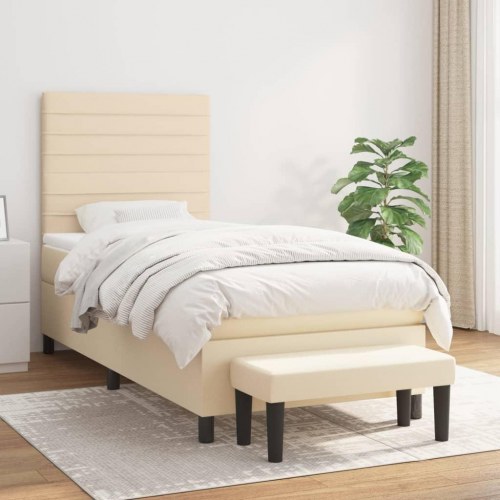 Kontinentalseng med madras 100×200 cm - stof, cremefarvet