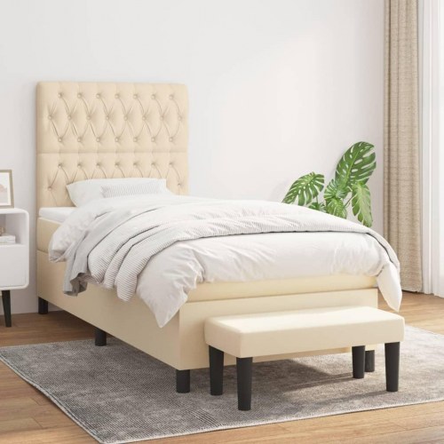 Kontinentalseng med madras 90×200 cm - cremefarvet stof