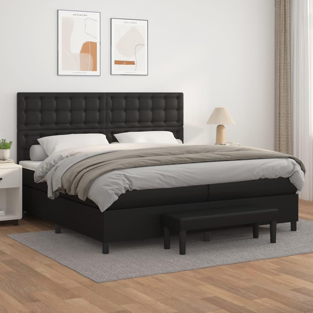 Kontinentalseng 200x200 cm med madras og topmadras - kunstlæder, sort