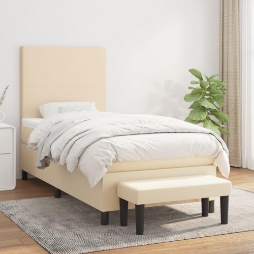 Kontinentalseng 90x200 cm med madras og topmadras - cremefarvet stof