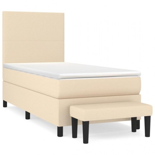 Kontinentalseng 90x200 cm med madras og topmadras - cremefarvet stof