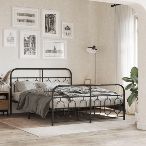 Sengeramme med sengegavl og fodgærde 135 x 190 cm - sort