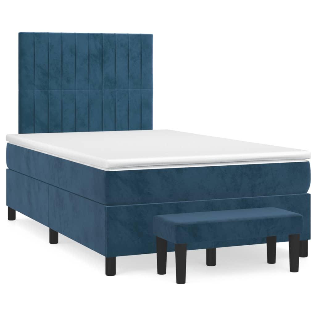 Kontinentalseng 120x190 cm med madras og bænk i velour - mørkeblå