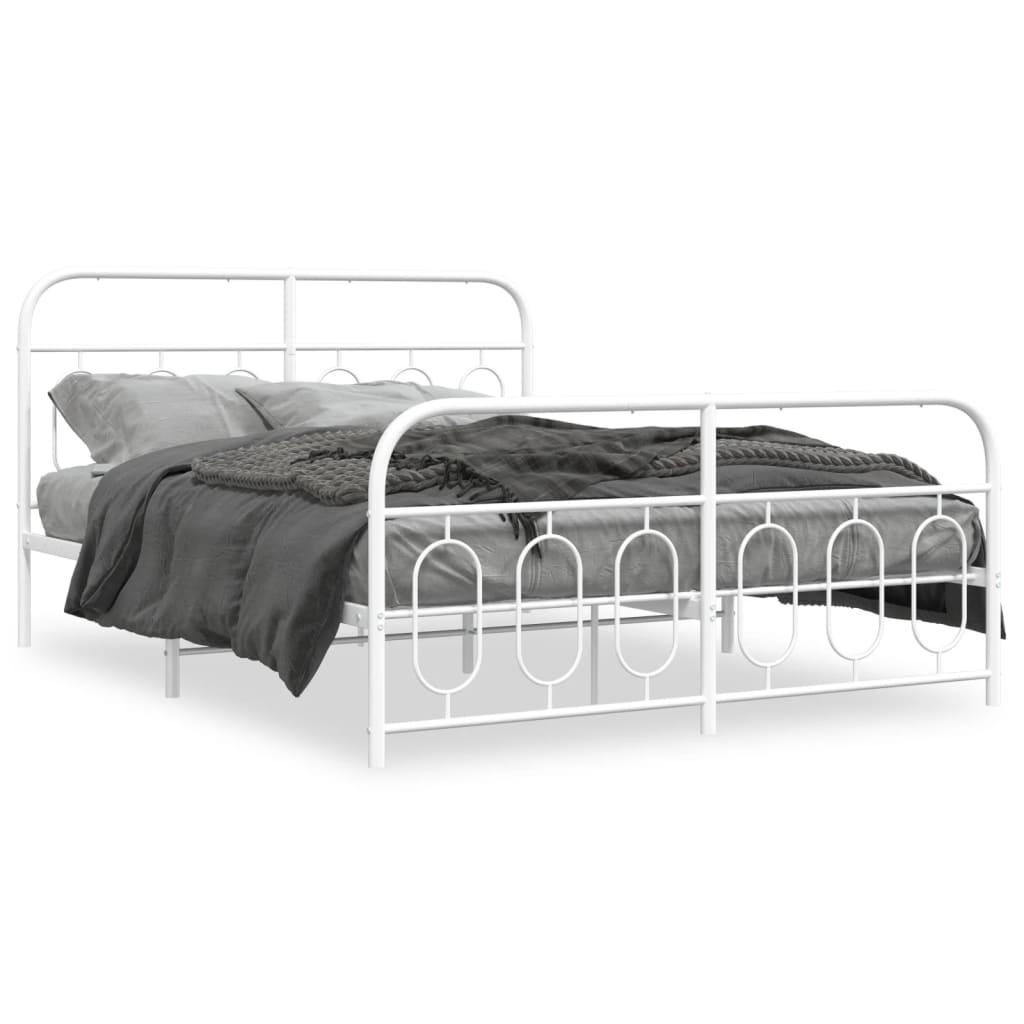 Sengeramme med gavl og fodgærde 135×190 cm - metal, hvid