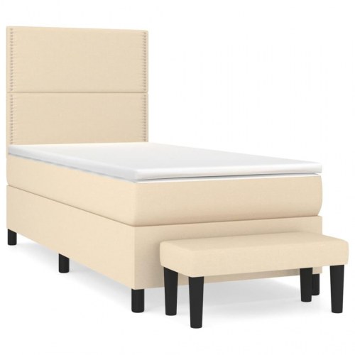 Kontinentalseng med madras 90×200 cm - stof, cremefarvet
