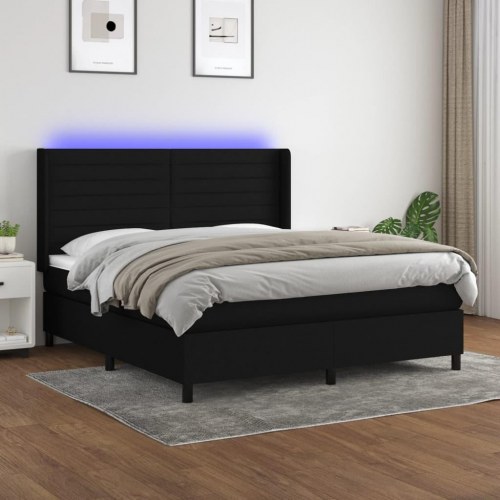 Kontinentalseng med LED-lys 160×200 cm - stof, sort