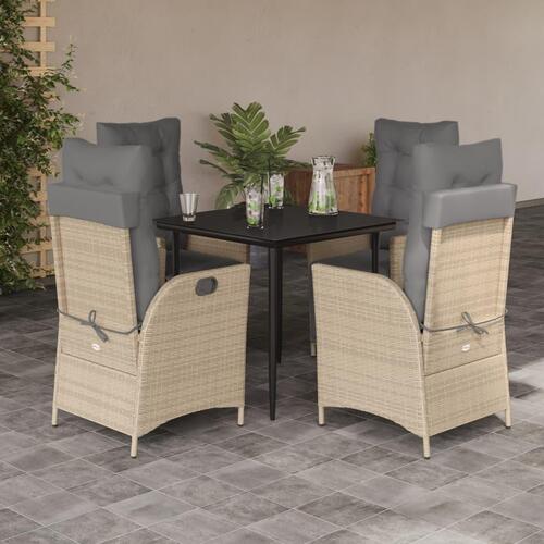 Spisebordssæt til haven 5 dele med hynder polyrattan beige