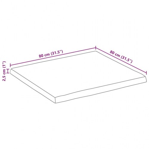 Bordplade 80 × 80 × 2,5 cm - rektangulær i massivt akacietræ med naturlig kant