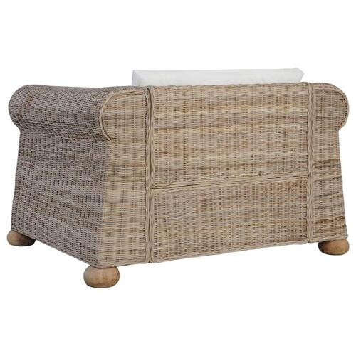 Lænestol med hynder naturlig rattan