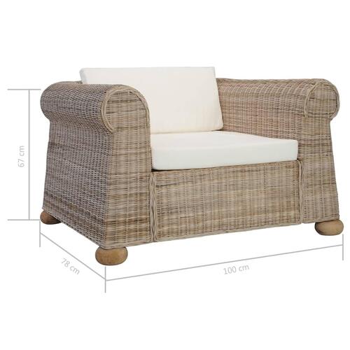 Lænestol med hynder naturlig rattan