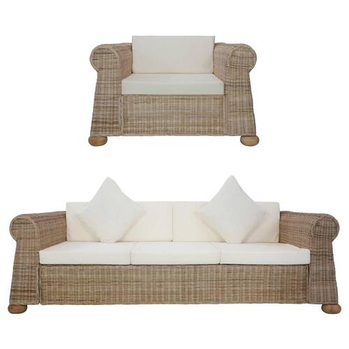 Sofasæt i 2 dele med hynder naturlig rattan