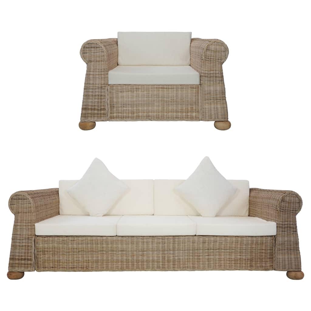 Sofasæt i 2 dele med hynder naturlig rattan