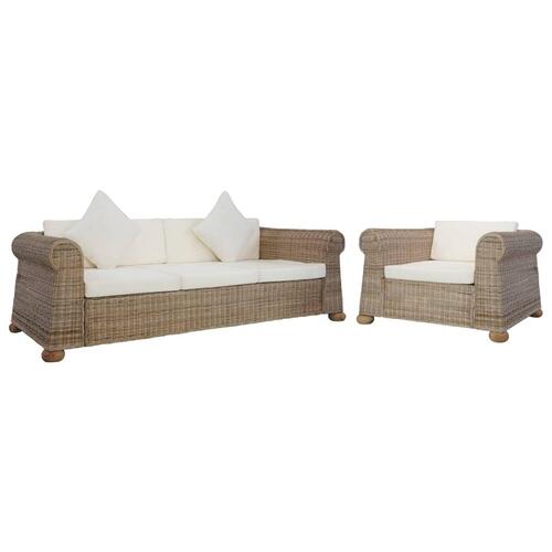 Sofasæt i 2 dele med hynder naturlig rattan