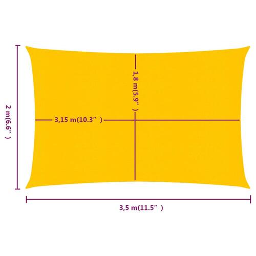 Solsejl 2x3,5 m 160 g/m² HDPE rektangulær gul