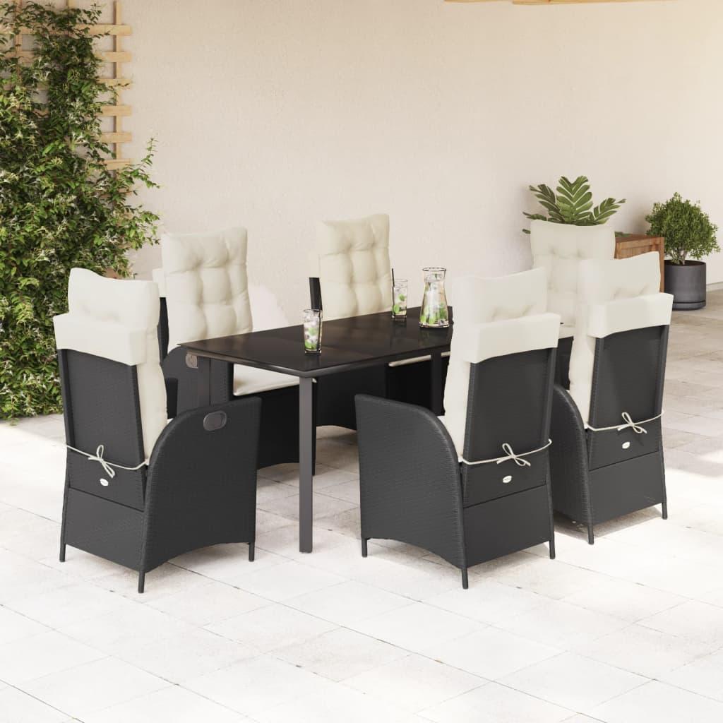 Spisebordssæt Til Haven 9 Dele Med Hynder Polyrattan Sort - 6 / med fod opad / 160 x 80 x 74 cm