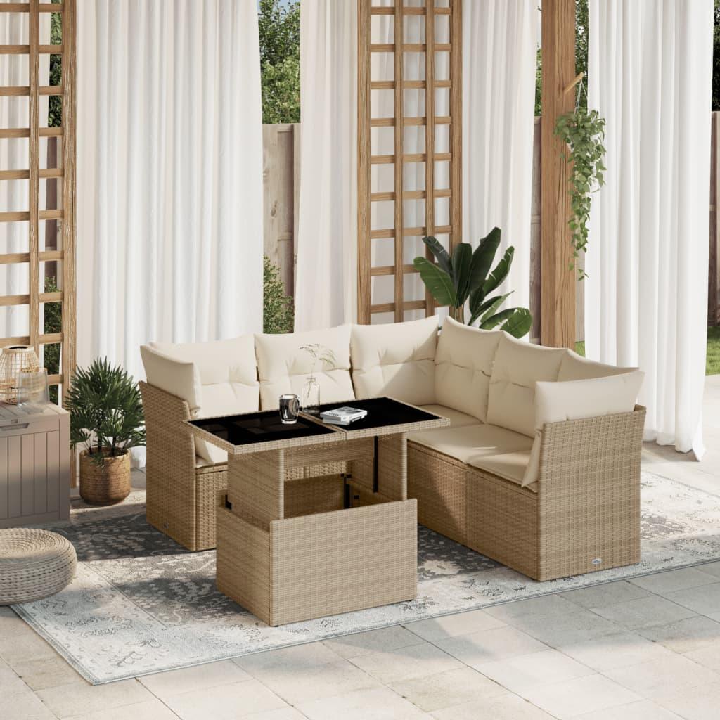 Sofasæt til haven 6 dele med hynder i polyrattan beige
