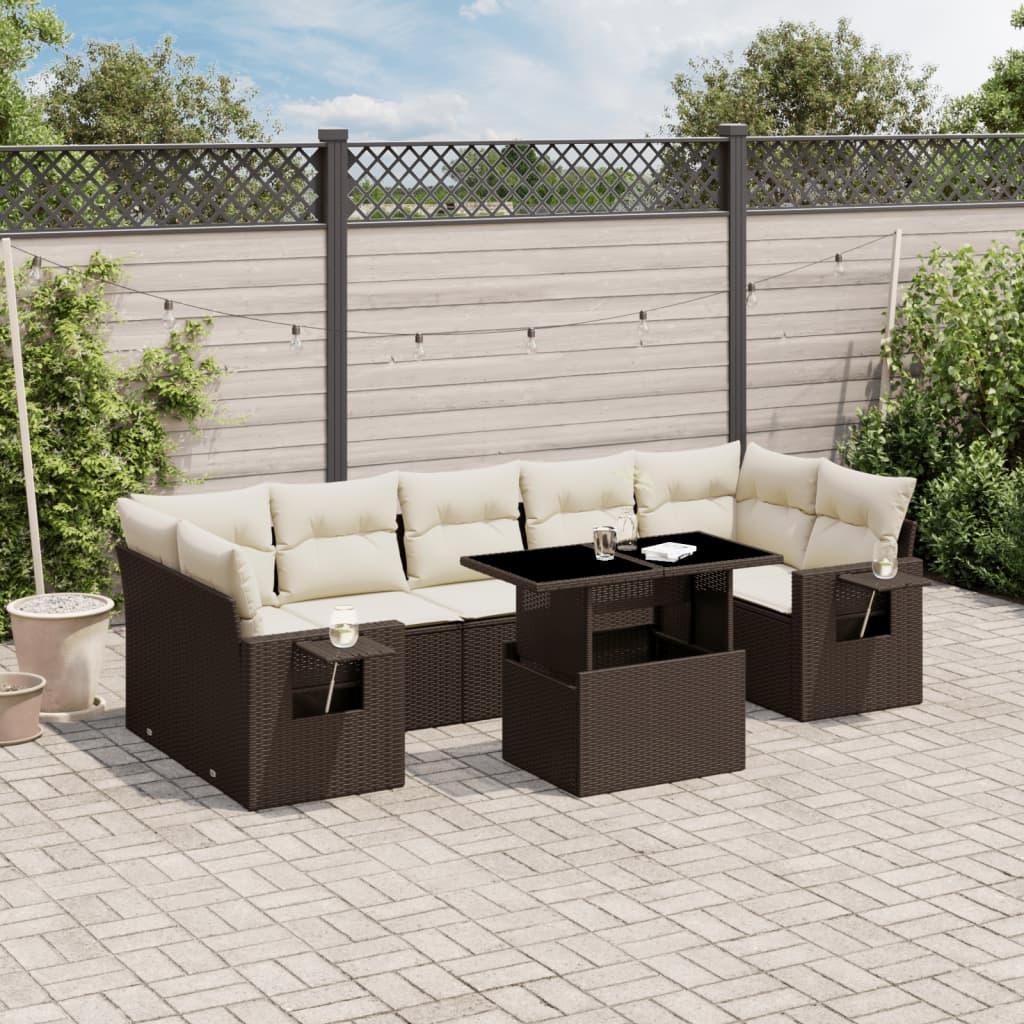 Sofasæt Til Haven 8 Dele Med Hynder Polyrattan - Brun og cremefarvet / uden opbevaring