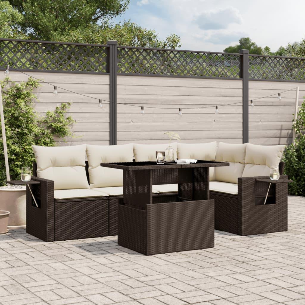 Sofasæt Til Haven 6 Dele Med Hynder Polyrattan - Brun og cremefarvet / Uden opbevaring