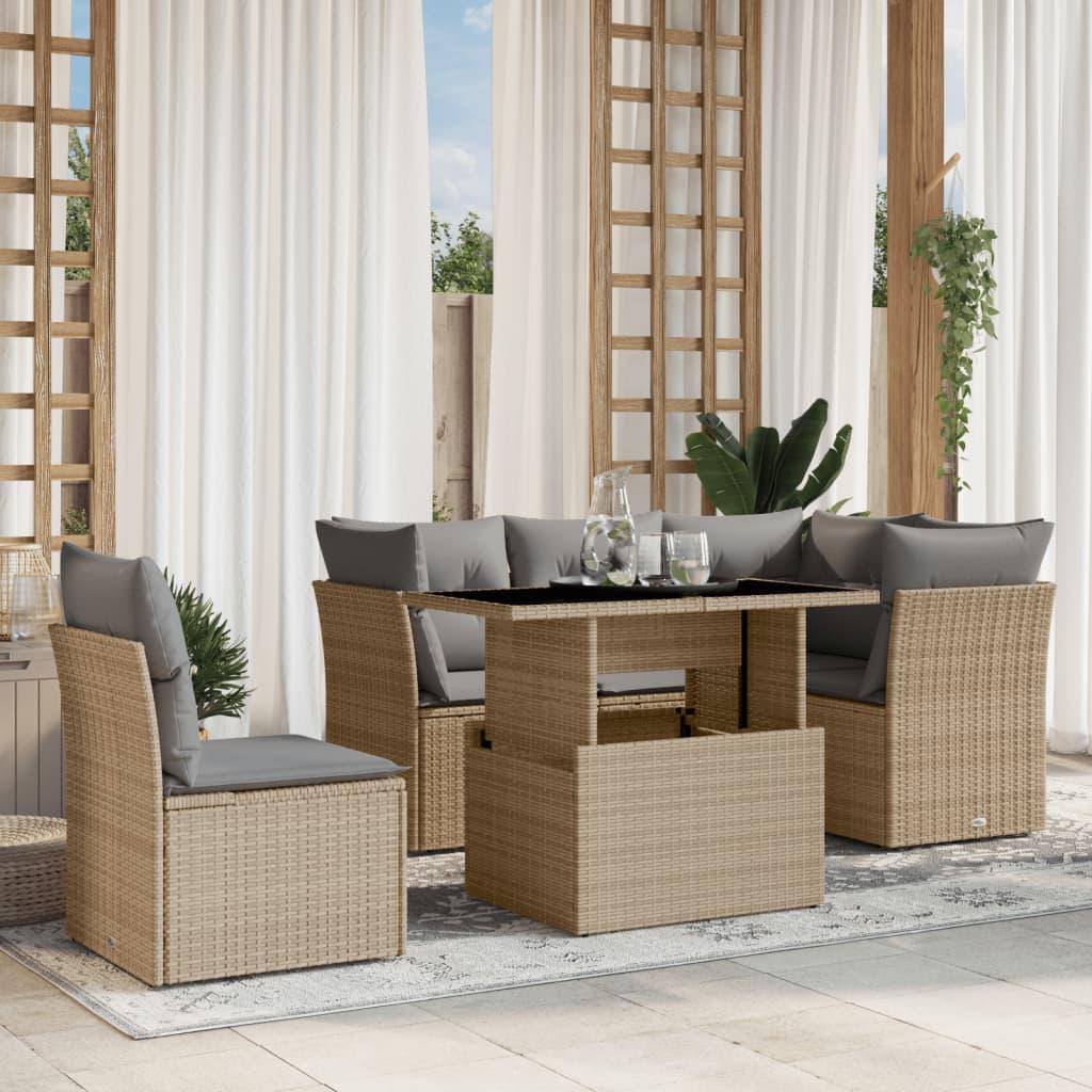 Sofasæt Til Haven 6 Dele Med Hynder Polyrattan - beige og grå