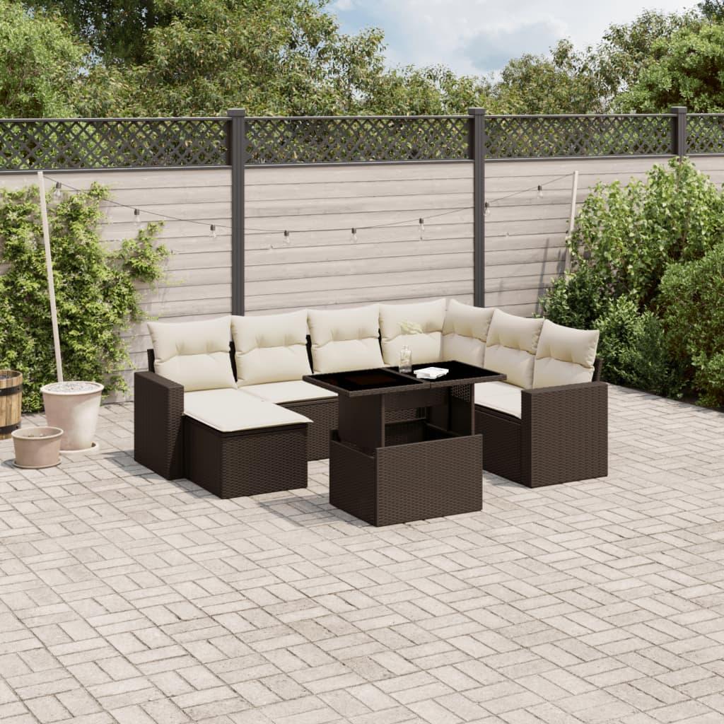 Sofasæt Til Haven 8 Dele Med Hynder Polyrattan - Brun og cremefarvet