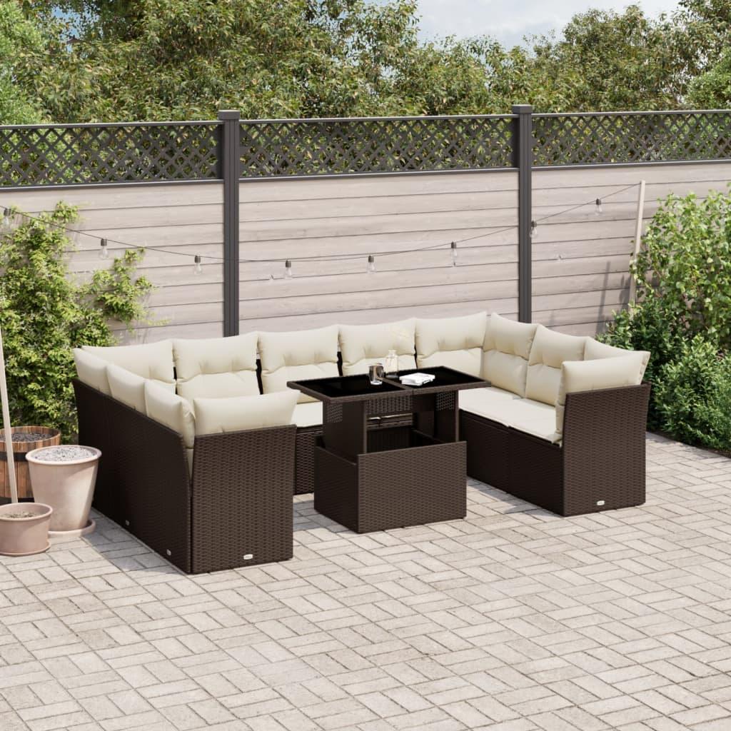Sofasæt Til Haven 10 Dele Med Hynder Polyrattan - Brun og cremefarvet / uden opbevaring