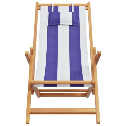 Strandstol foldbar i massivt eukalyptustræ med stof - blå/hvid