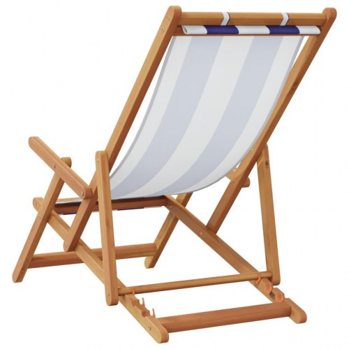 Strandstol foldbar i massivt eukalyptustræ med stof - blå/hvid