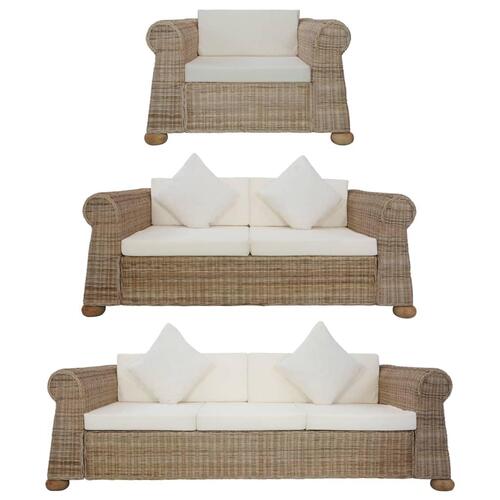 Sofasæt i 3 dele med hynder naturlig rattan