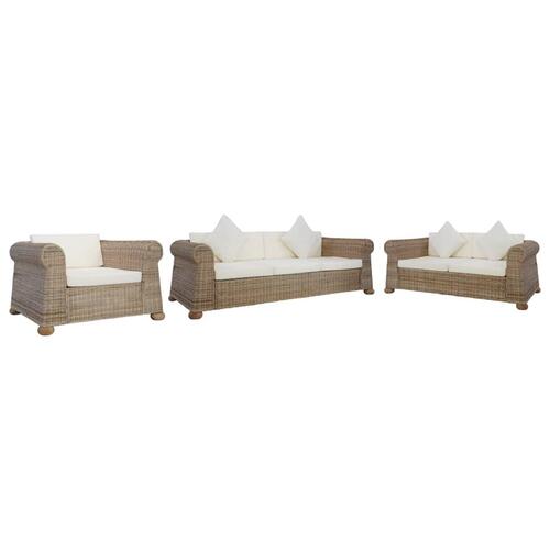 Sofasæt i 3 dele med hynder naturlig rattan